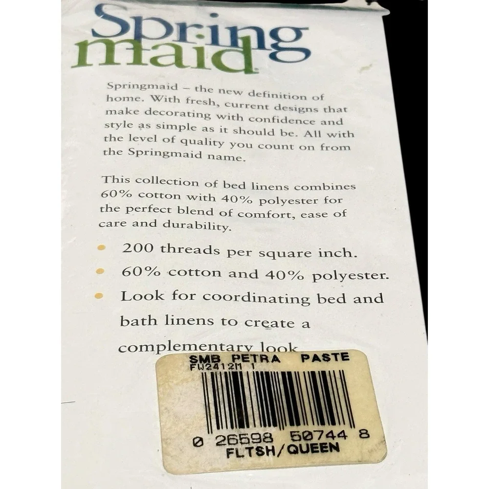 Springmaid Queen Flat Sheet Petra‎ 200 Thread Count No-Iron Percale NOS USA Made